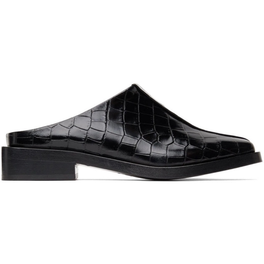 STAUD Knightsbridge Black Croc-Embossed Mules - Size 39 (8.5)